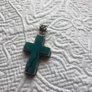 Turquoise and Sterling Silver Cross Pendant